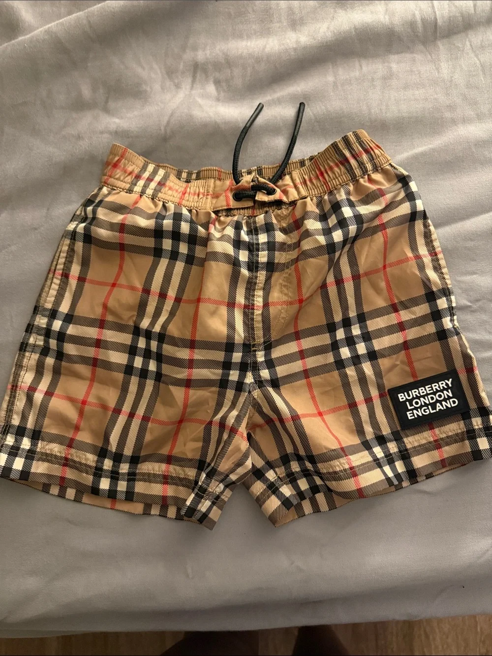 Burberry Kids Tan Classic Check Swim Trunks - Picture 1 of 3